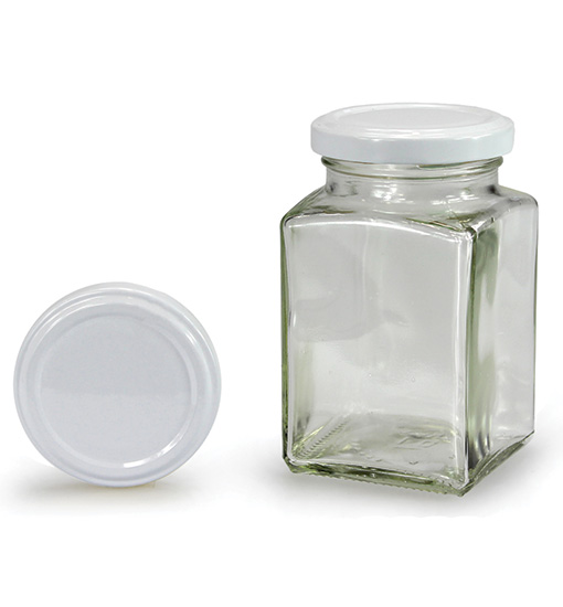 Čtyřhranná sklenice s bílým víčkem 260 ml (TO 58)
